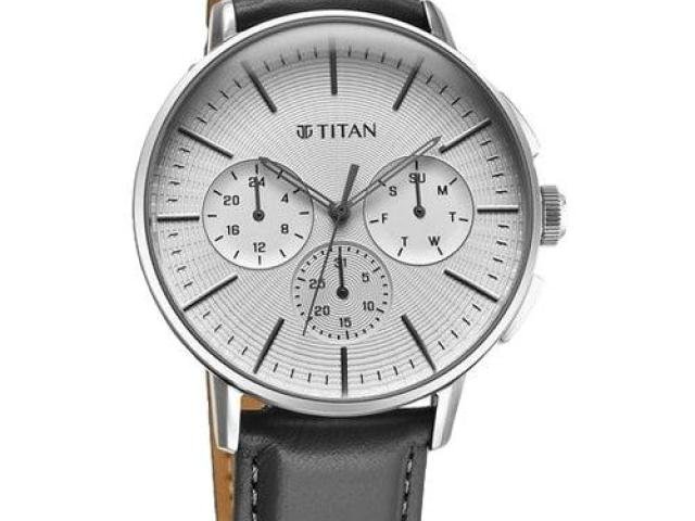 Titan Light leathers Multifunction Silver Dial Leather Strap Watch For Men