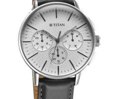 Titan Light leathers Multifunction Silver Dial Leather Strap Watch For Men